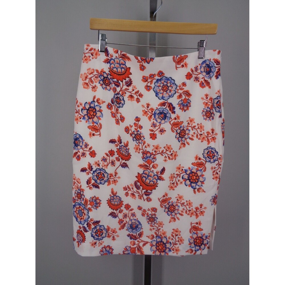 Ann Taylor Factory Floral Midi Skirt Size 10 Coral Periwinkle Side Slit New